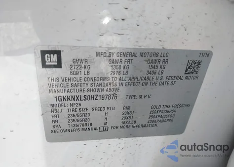 2017 GMC Acadia Denali z USA, uszkodzony, nr VIN 1GKKNXLS0HZ197876